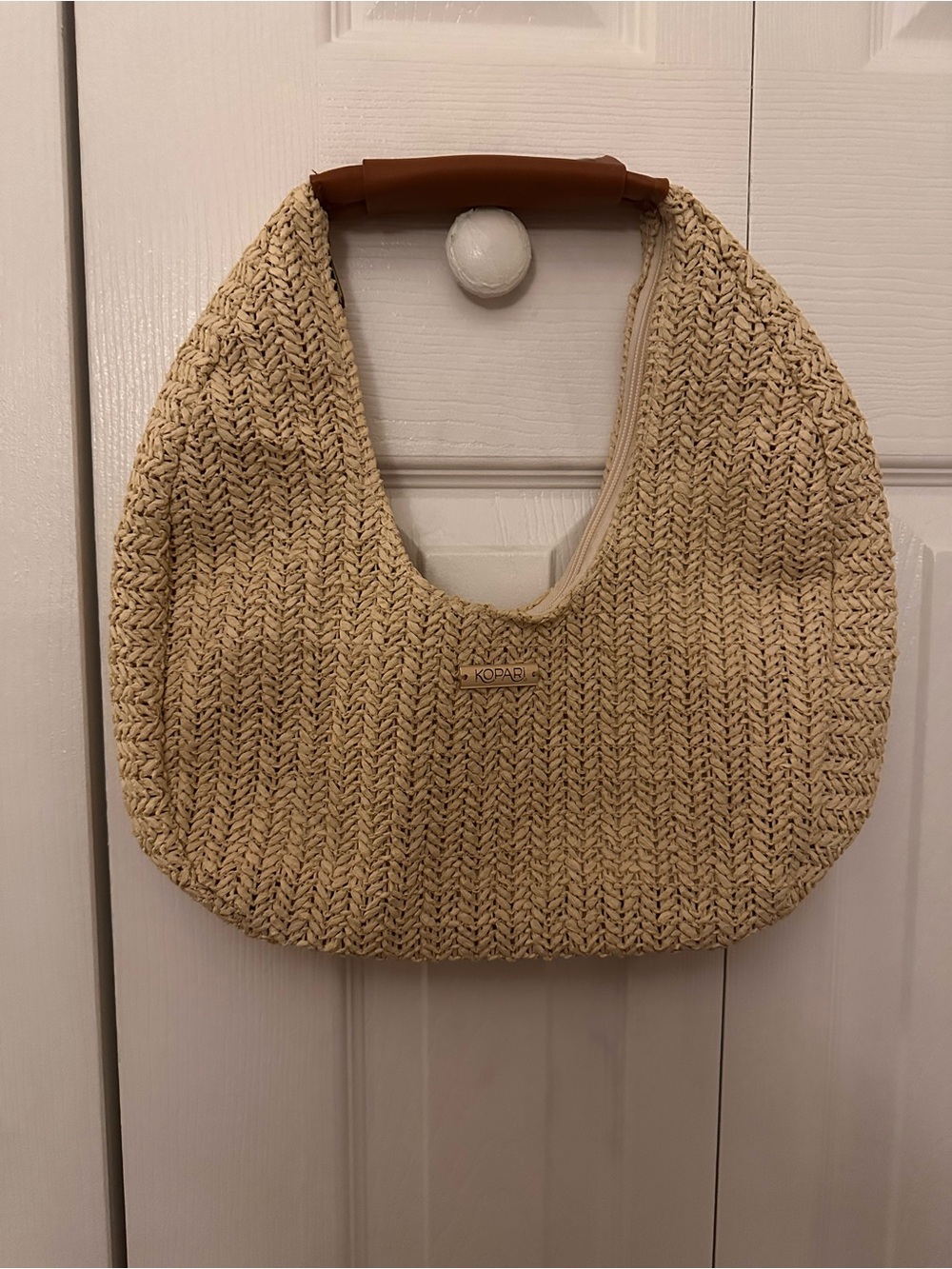 NWOT Kopari Neutral Woven Shoulder Hobo with Tan Handle